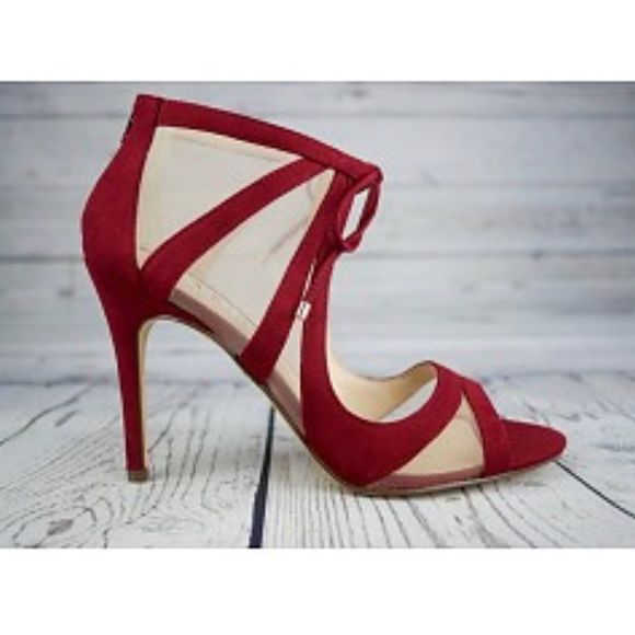 Red Wine Illusion Peep Toe Stiletto Heel Sandals - Picture 4 of 7